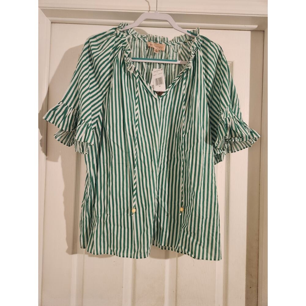 NWT Philosophy Women's Blouse Green Striped 2x